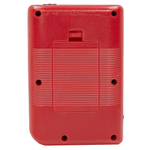 Back view of the portable retro gaming console SUP in red color featuring a smooth finish and connectivity ports.