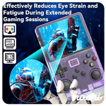 Retro portable gaming console with 3.5 inch RGB screen, reducing eye strain during long gaming sessions.