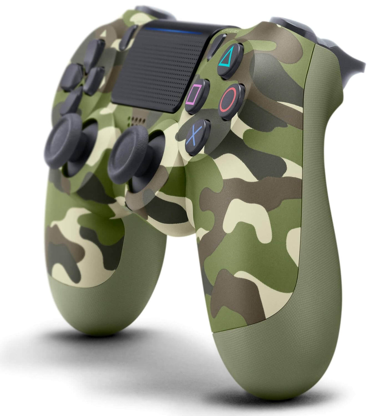 Wireless PS4 Green Camouflage Joystick compatible with Android iOS PC, featuring Bluetooth connectivity and ergonomic design.