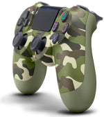Wireless PS4 Green Camouflage Joystick compatible with Android iOS PC, featuring Bluetooth connectivity and ergonomic design.