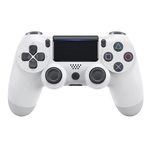 Wireless white PS4 controller compatible with Android, iOS, and PC via Bluetooth connection.