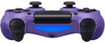 Wireless PS4 controller in purple showing front buttons and touchpad, compatible with Android, iOS, PC via Bluetooth.