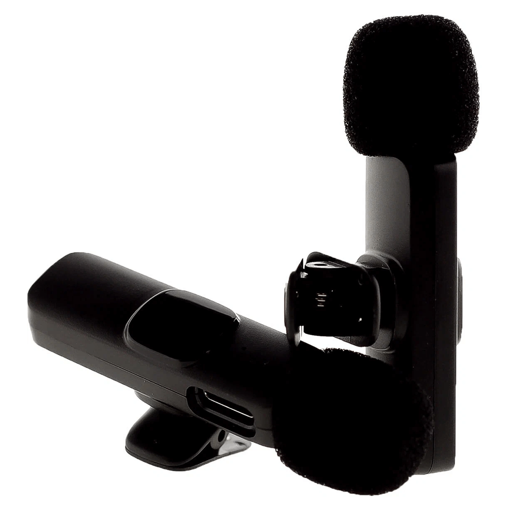 Wireless lapel microphone for iOS Lightning K9, professional recording, 15m range, black, 2 microphones, 1 transmitter included.