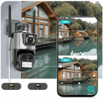 Wi-Fi სათვალთვალო ორმაგი კამერა, 3MP + 3MP, რეზოლუცია 2304x2592, IP66 წყალმედეგობა, ღამის ხედვა, ფოტოების და ვიდეოების დიაგნოსტიკა.